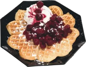 Kirsch-Waffel mit heißen Sauerkirschen